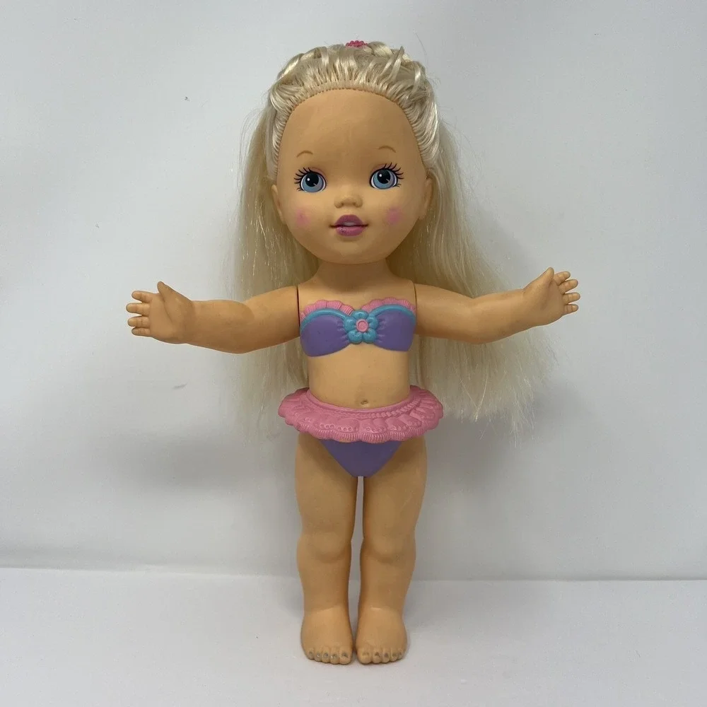 Vintage Hasbro Makeup Beauty Doll Blonde Hair Blue Eyes 12'' in Purple Swimsuit*